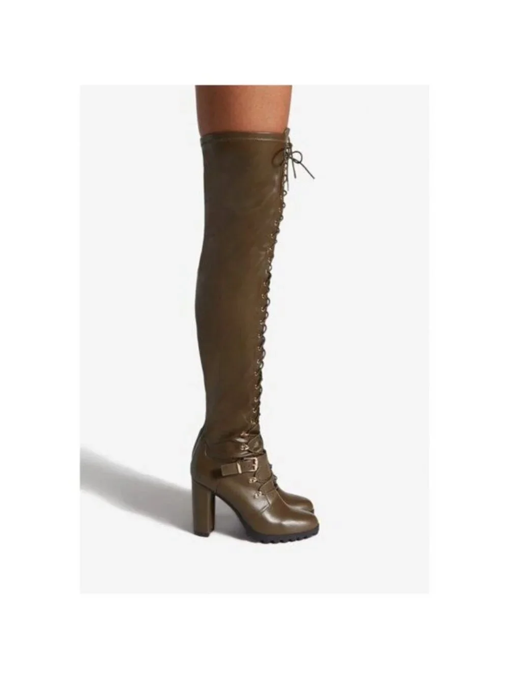NIB Dark Olive Faux Leather Over The Knee Tall Boots 9 | Indie Sleaze Y2K Baddie